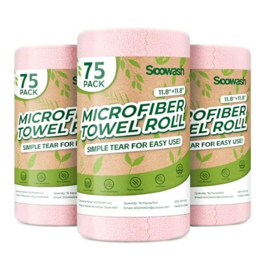 

Microfiber Cleaning Cloths Roll Tear Away Microfiber Towels Roll 12" x 12" Lint Free Rags Reusable Cleaning Cloths Washable Scr