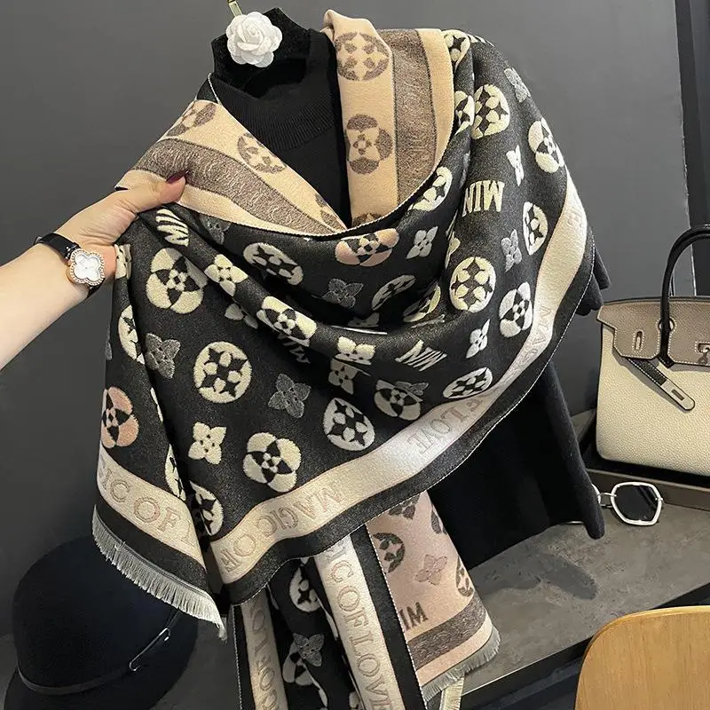 2023 New Autumn Floral Scarf Women Winter Warm Cashmere Scarves Girls Sweet Soft Pashmina Shawl Outdoor Sun Shawls Ladies