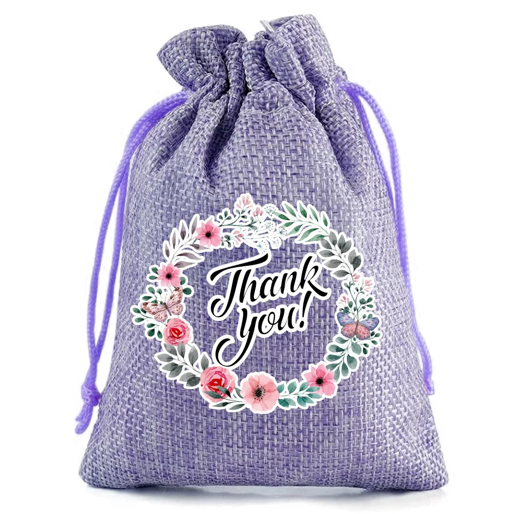 36pcs/lot 10*14cm Thank You Drawstring Bags Burlap Pouches Thanksgiving Day Wedding Party Gift Packaging Bag
