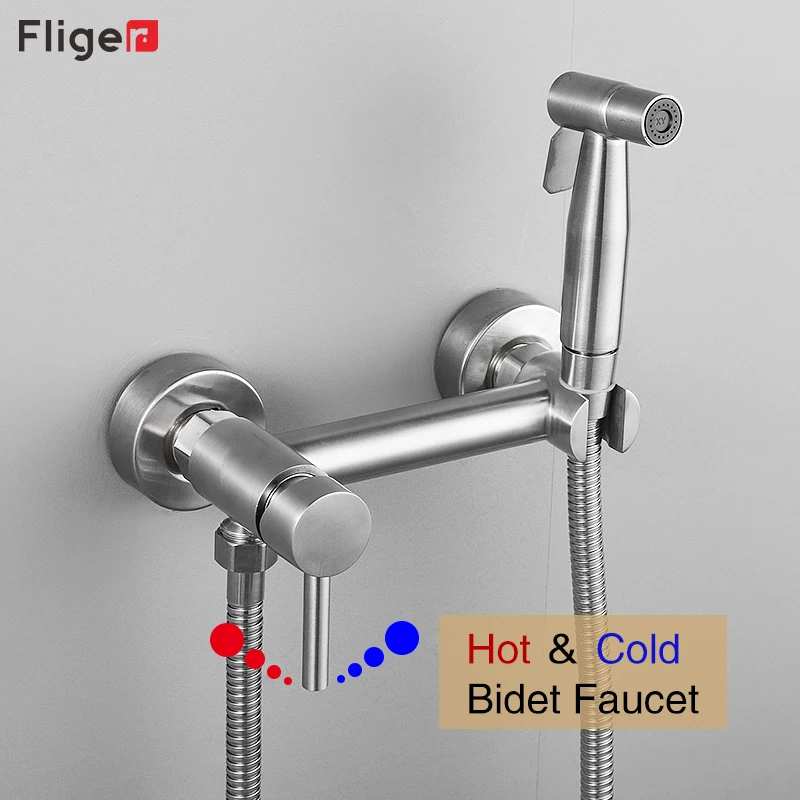 

Fliger Stainless Steel Bidet Faucet Hygienic Shower Bidet Sprayer Cold Hot Water Portable Bidet Toilet Shower Bidets