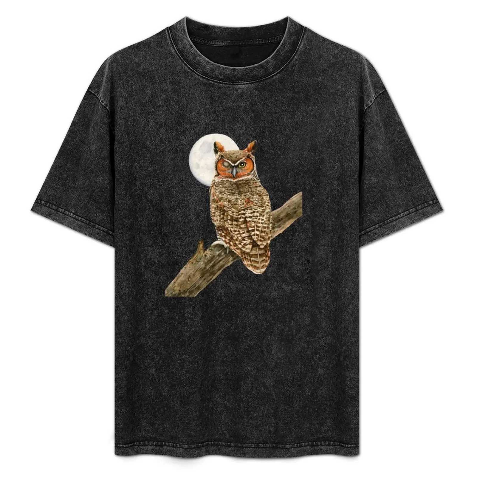 

Great Horned Owl With the Moon T-Shirt quick-drying vintage clothes cotton t shirt men