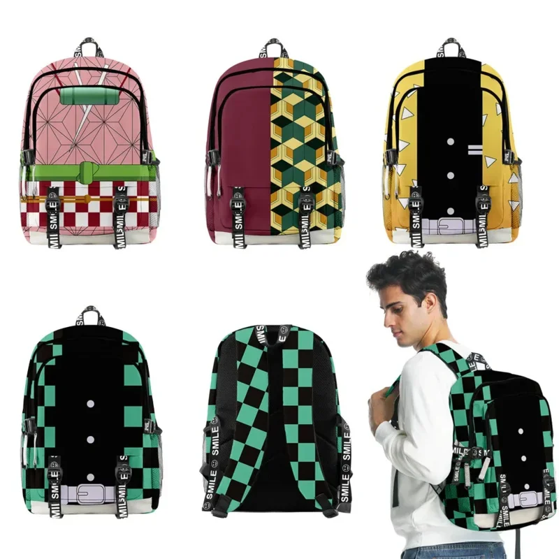 

FC6Kipetsu No Yaiba Backpack Kamado Tanjirou Neuzko School Bags Canvas Girl Boy Students Anime Backpack Bag@FC8！