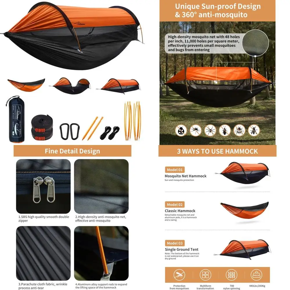 

2-Person Lightweight Camping Hammock with Mosquito Net, Sunshade, and Tree Straps for Outdoor Adventures