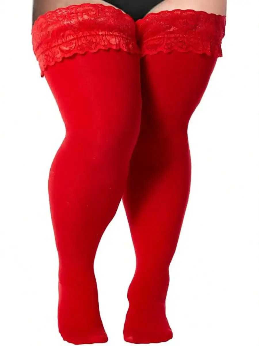 

Красные чулки-ботфорты больших размеров с кружевным верхом – полупрозрачные чулки-ботфорты на резинке