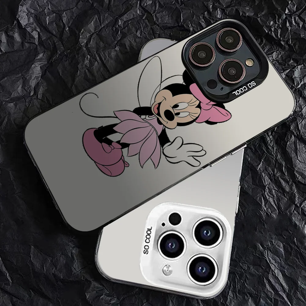 Anime M-Minnie Mouse Phone Case Phone Case IMD Color Silver Shell For IPhone 16 15 14 13 12 11 Pro Max Plus