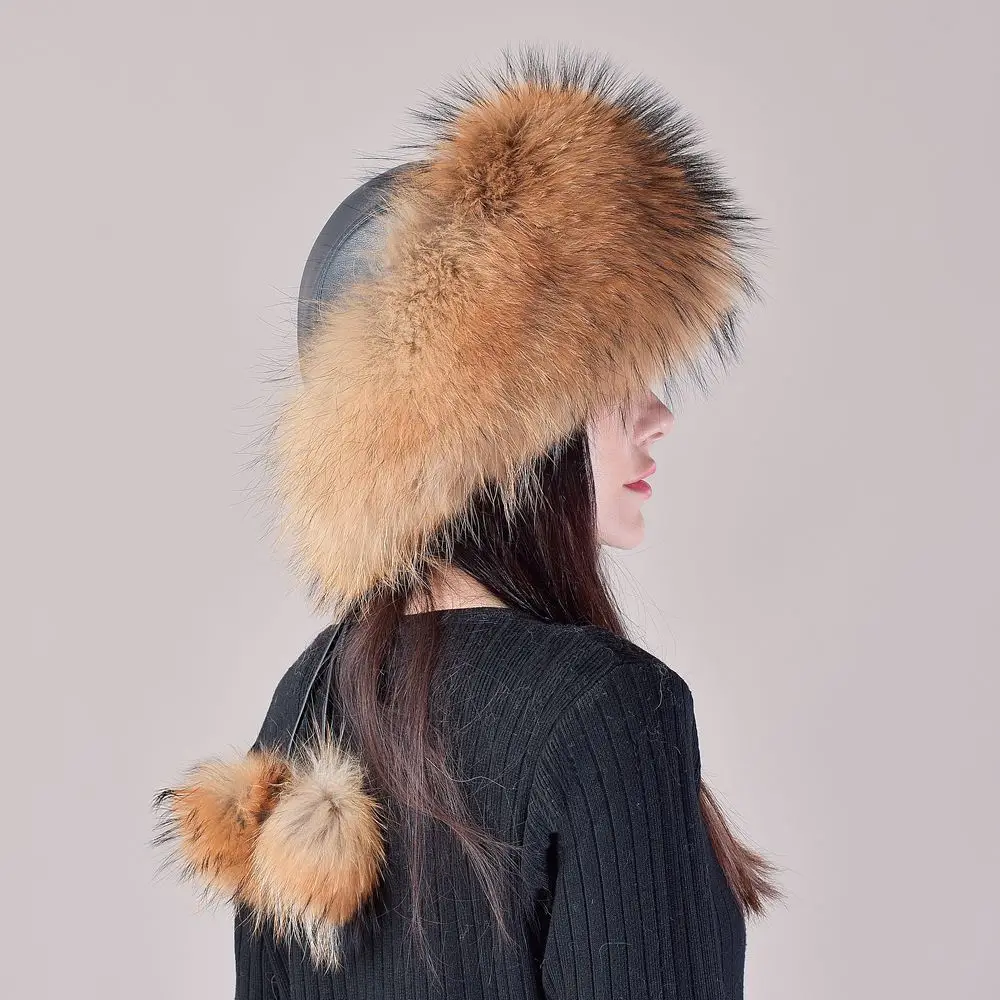 Winter Fluffy Ski Bucket Hat Russian Thicken Fox Women Fur Hat