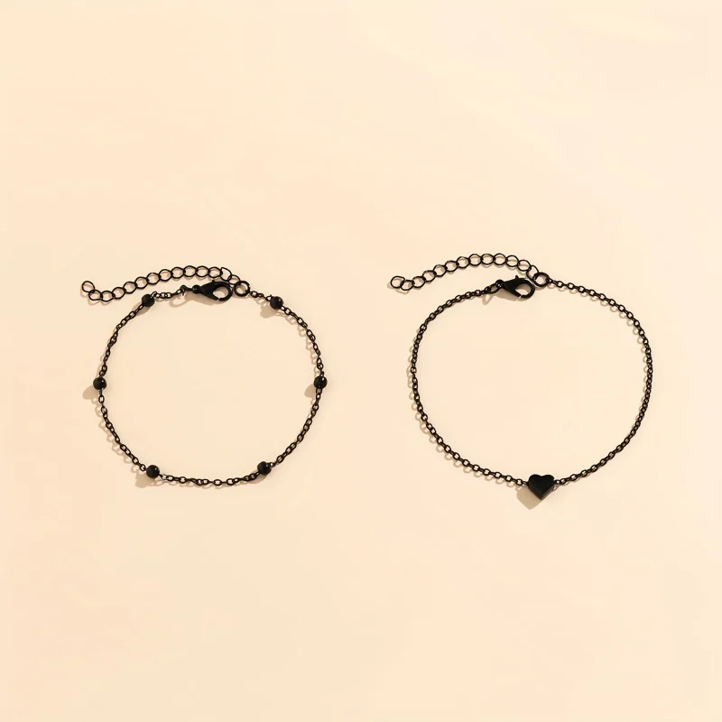Double Tiny Heart Chain Anklets for Men and Women, Adjustable