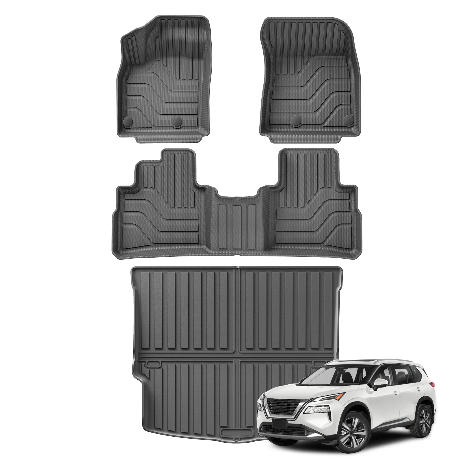 for Nissan Rogue 2021-2025 TPE 3D Car Floor Mats Trunk Pad Accessories Black (Not for Select&Sport Models)