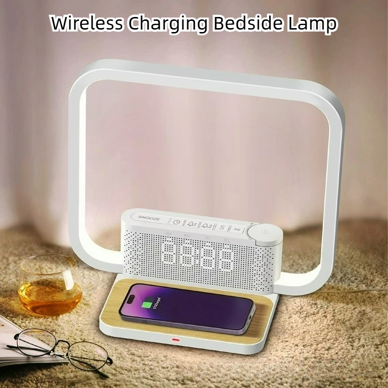 3 In 1 Wake Up Light Alarm Clock Wireless Charger 3 Level Dimmable Bedside Night Light Dual Alarms Natural Sound Sleep Aid Lamp