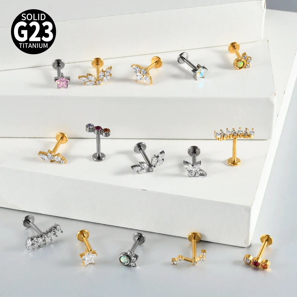 1PC G23 Titanium Star Lip Ring Marquise Zircon&Opal Internal Thread Labret Ear Tragus Cartilage Helix Daith 16G Piercing Jewelry