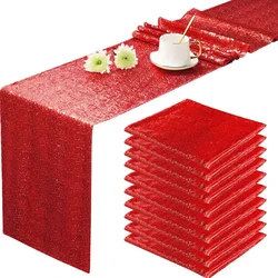 10 pezzi runner da tavola con paillettes rosse Glitter festa nuziale addio al nubilato compleanno natale ringraziamento forniture per decorazioni di Halloween