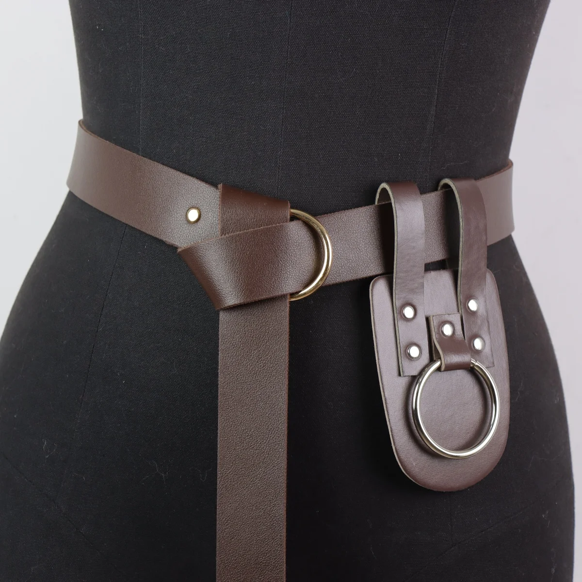 Medieval Fantasy Viking Norseman Brown Leather Tool Holder Frog with Ring,Waist Holder for Axes view 2
