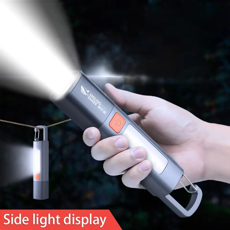 Outdoor Flashlight Portable Strong Light Variable Focus with Floodlight Side Lights Mini Flashlight Lamp High Brightness