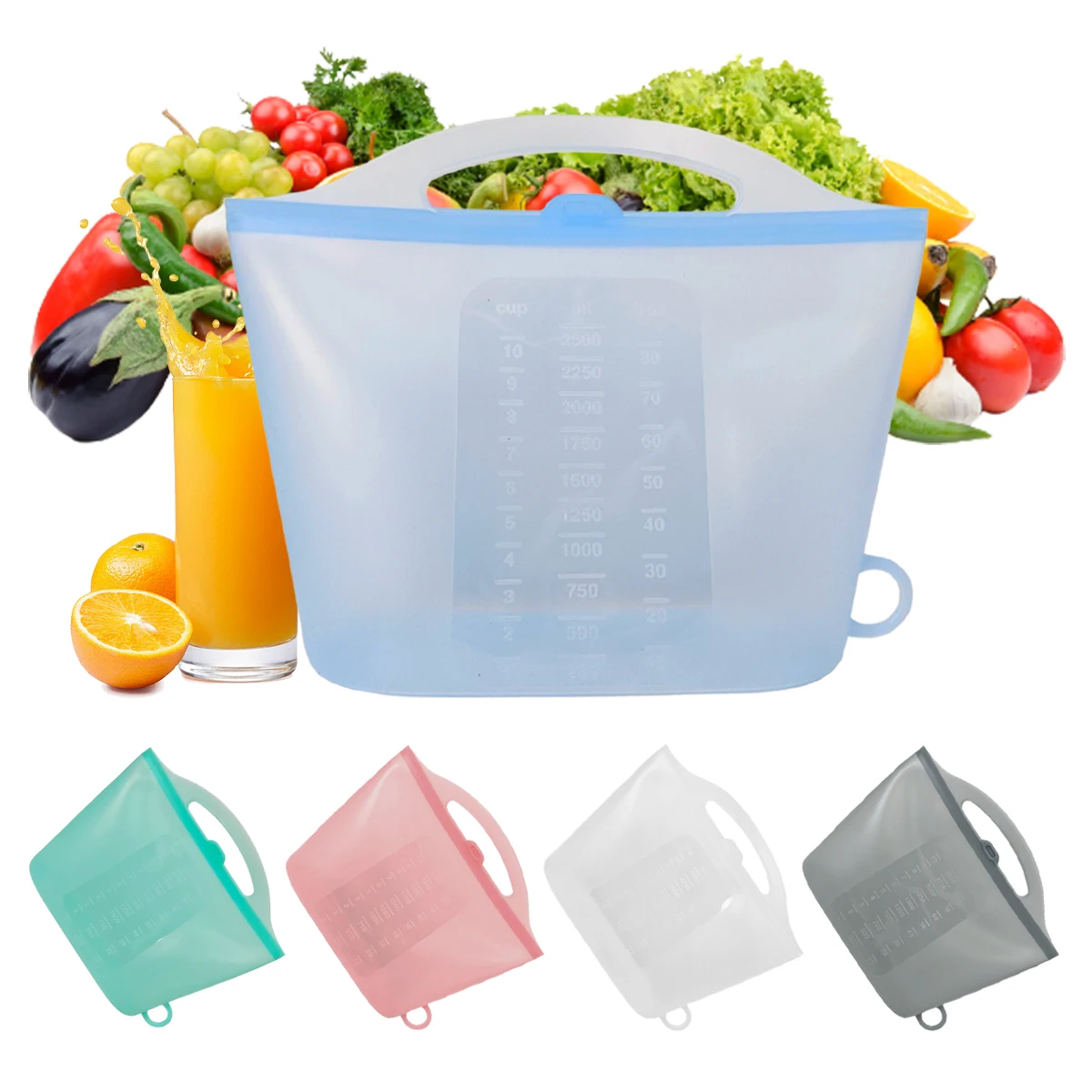 Saco de Armazenamento de Silicone Reutilizável de Grande Capacidade 2500ml, Dobrável e Resistente a Altas Temperaturas, Ideal para Cozimento a Vapor, Mamadeiras e Utensílios de Mesa