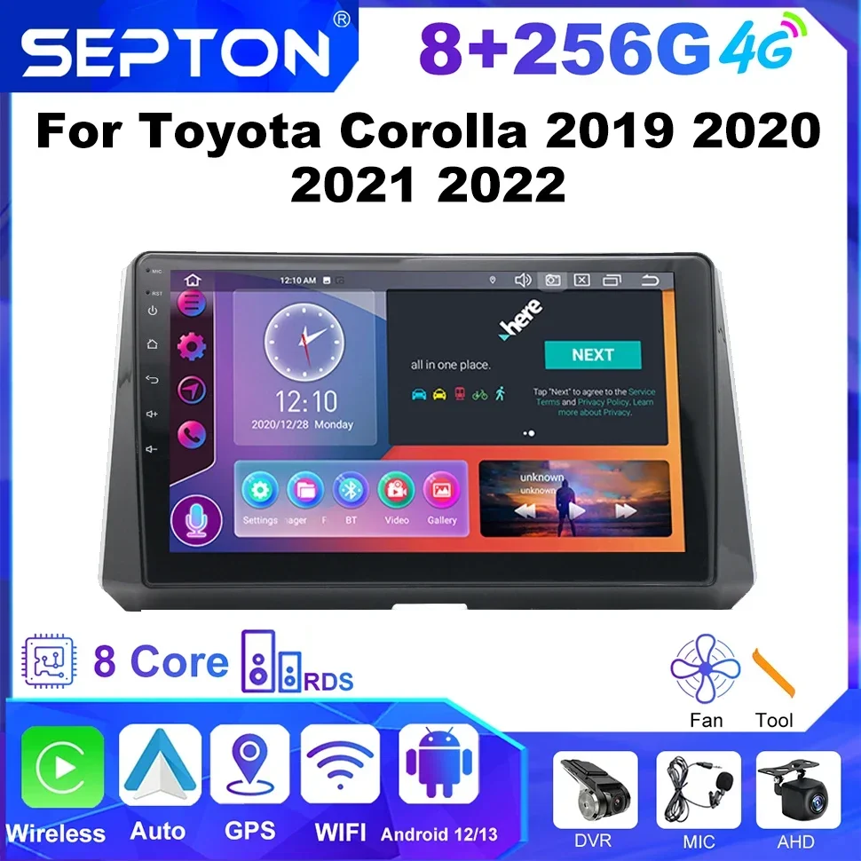 SEPTON Android Car Audio Systems for Toyota Corolla 2019 2020 2021 2022 Vehicle Multimedia 8+128G GPS Player Carpaly Autoradio