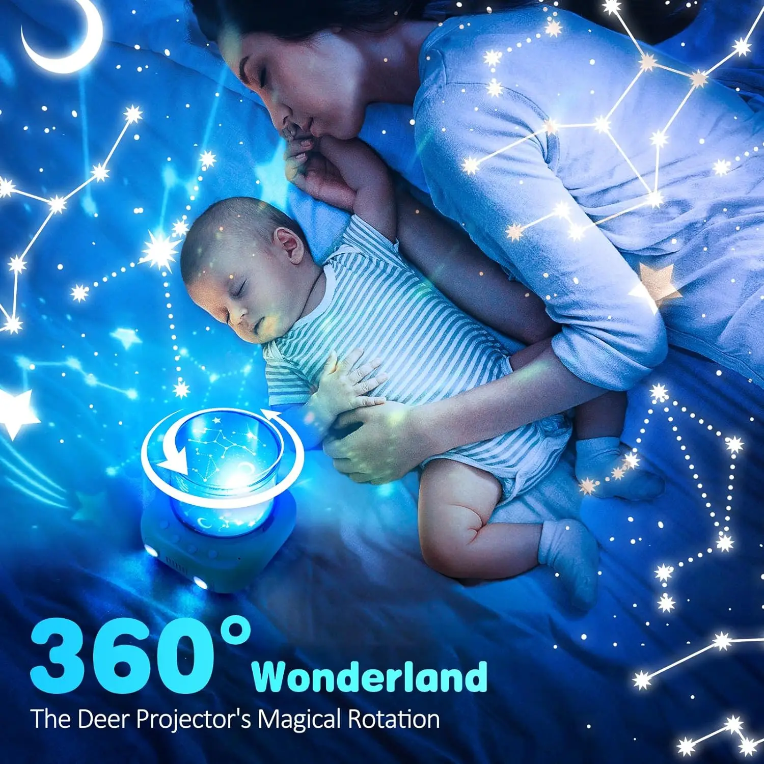 Music Projector Night Light for Kids 3 in 1 Cute Deer Star Projector 6 Films White Noise BT Speaker Kids Room Decor Night Light