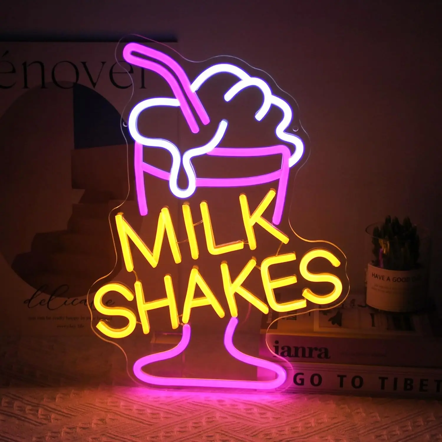 Milk Shakes Neon Signs Ice Cream Neon Sign Milk Tea LED Neon Light Frozen Yogurt Food Drink Restaurant Dessert Shop Bar Decor