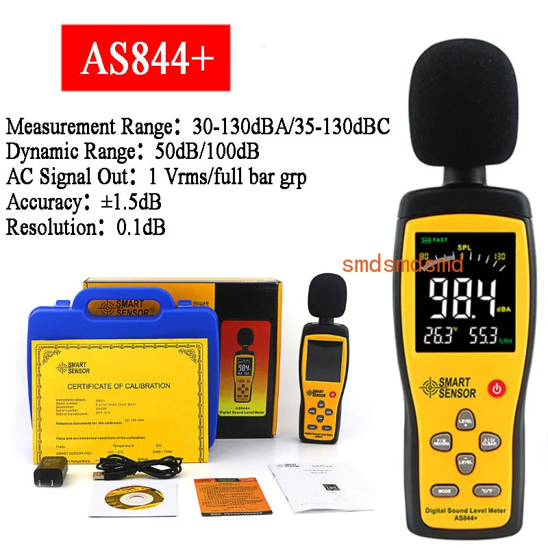 AS834+ AS844+ Digital LCD Sound Level Meter Noisemeter 30-130dB Noise Volume Decibel Monitoring Tester Instrument