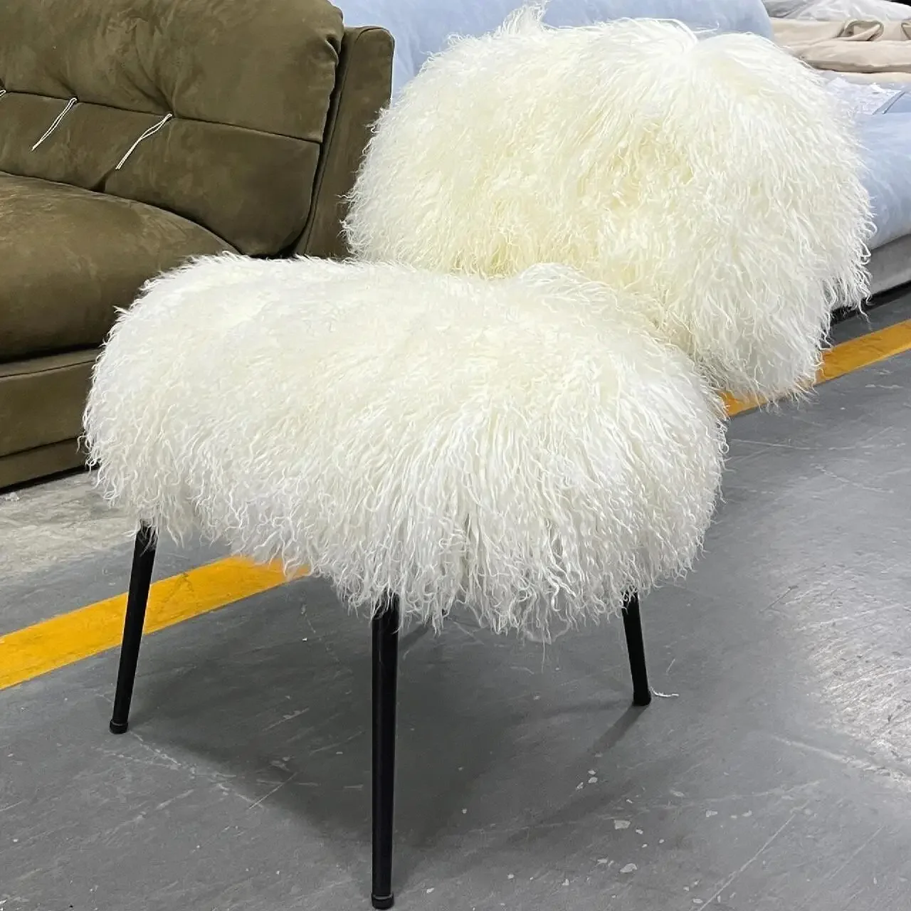 Real wool Italian beach long hair leisure chair sofa bedroom dressing chair designer living room light luxury ins style chair