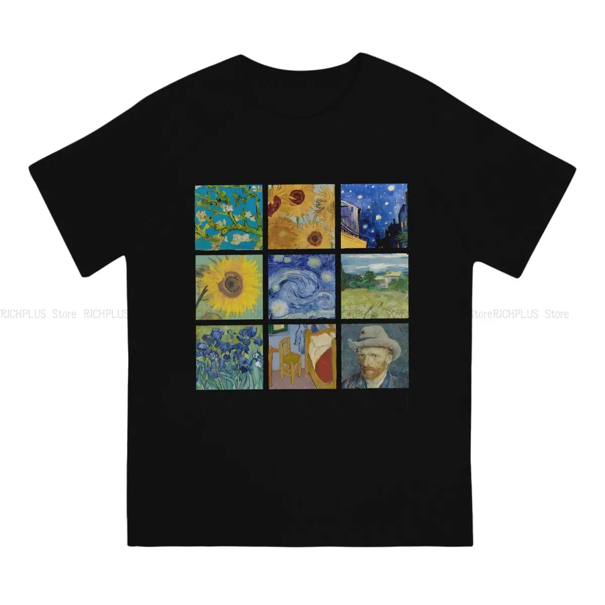 Painting Collage with Starry Night and Sunflowers Unique TShirt Van Gogh Art Leisure Polyester T Shirt T-shirt For Men Women