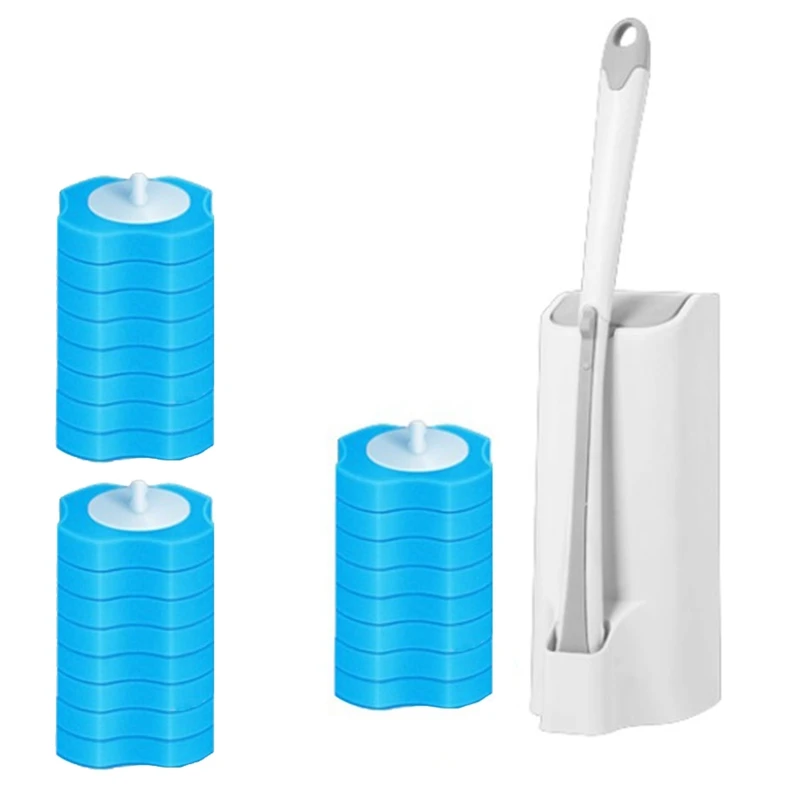 1Set Toilet Brush Handle  Cleaner Toilet Brush Replacement Head With 24 Count Toilet Refills Pads Disposable Toilet Bowl Brush