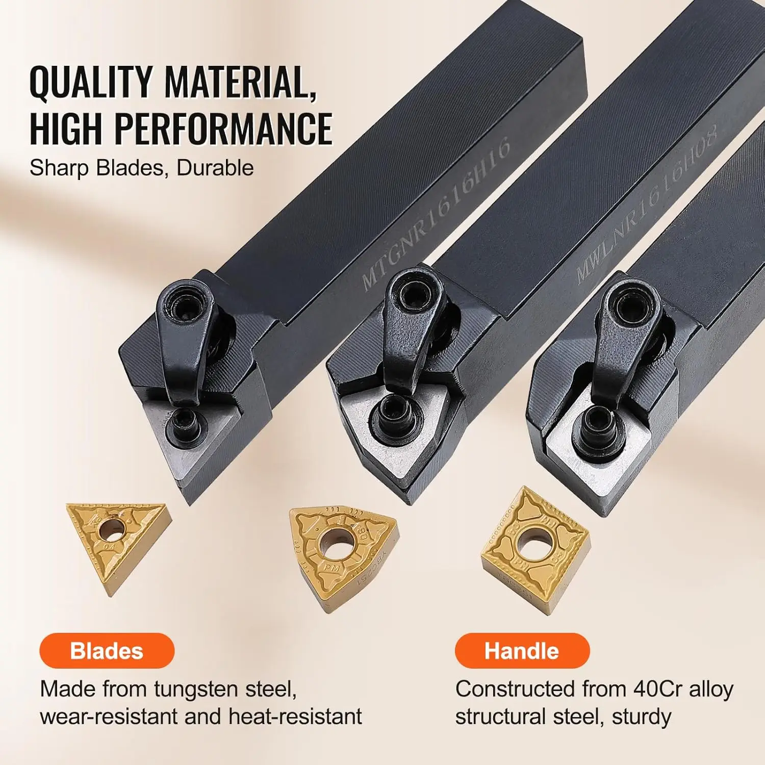 3-delige indexeerbare draaibank gereedschaphouder, 5/8 inch, CNC zware metalen draaibank snijgereedschappen, met vertinde hardmetalen wisselplaten