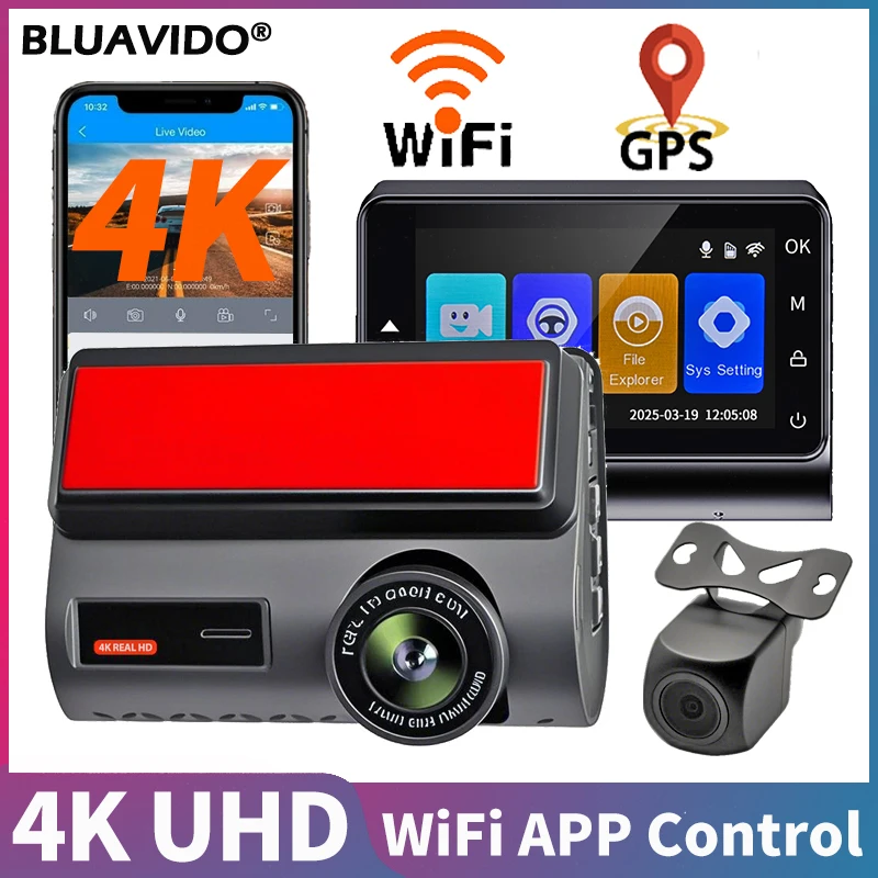 

4K Ultra HD Dash Cam Front and 2K Rear Camera Dual Lens Recording WiFi App Control Parking Monitor G-Sensor Time Lapse Recording