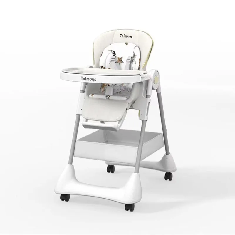 Luxury Baby Dining Chair with Removable Seat and Tray Adjustable Height Baby Feeding Chair Free-Assembly Dining Chair with Wheel