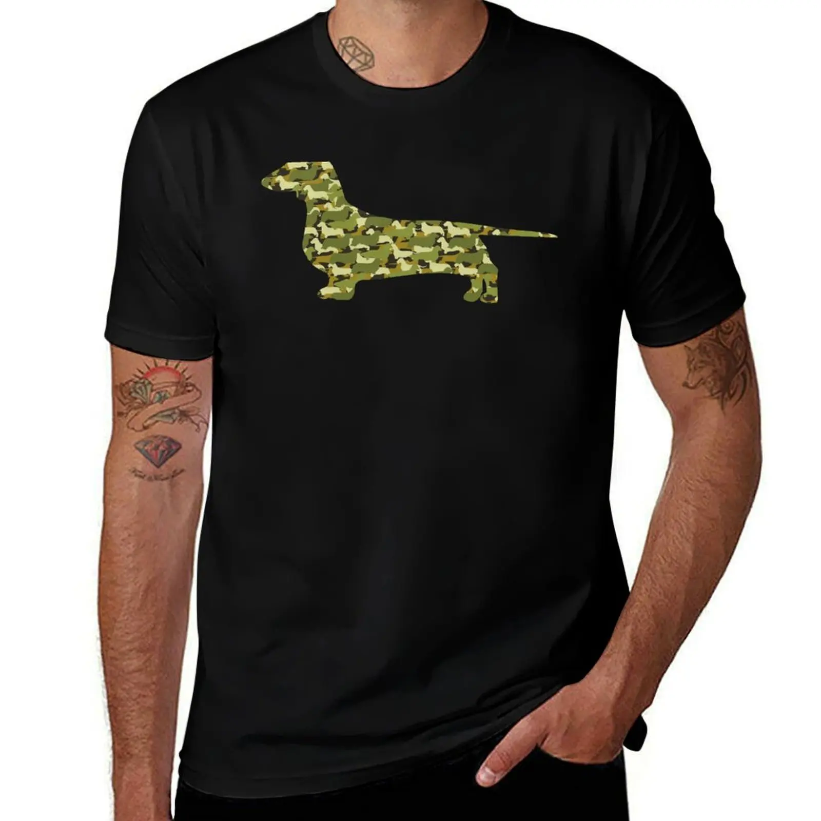 

Distressed Camo Dachshund Silhouettes T-Shirt funny t shirts cotton T-Shirt
