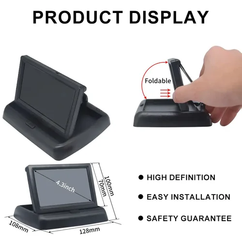 Imagen 2 del producto Monitor Plegable de 4.3 Pulgadas para Auto, Pantalla HD a Color, Montaje en Espejo Retrovisor, Pantalla Universal para Estacionamiento en Reversa para Autos, SUV y RV