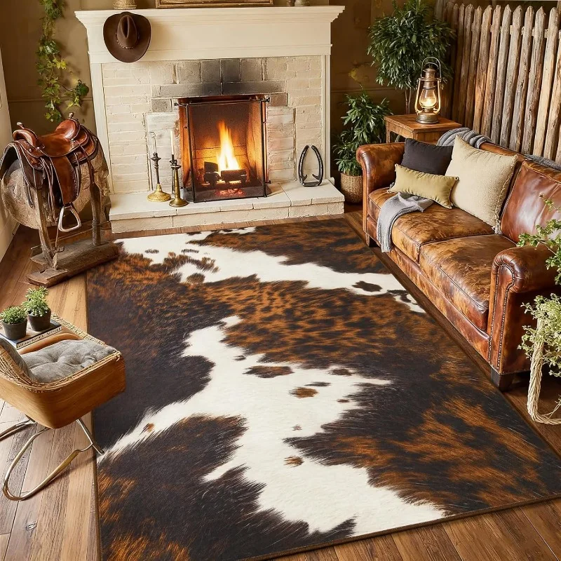 Leopard Print Area Rug Non-Slip Animal Print Living Room Carpet Retro Wild Cheetah Print Bohemian Modern Mat for Bedroom Office
