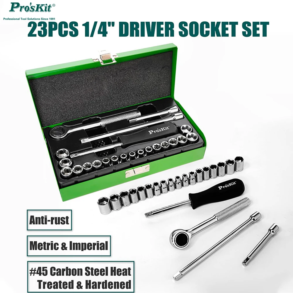 

Pro'skit 23 Piece Socket Ratchet Allen Wrench Set Strong Torque Socket Metric Inch Auto Repair Hand Tool Combination Wrenches