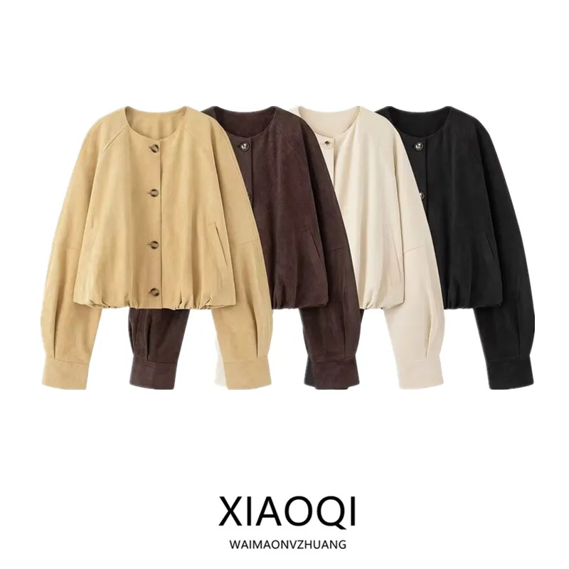 Lâche longue Sve pur cuir Jaet femmes Faion automne nouveau Sle polyvalent vêtements d'extérieur Ele conception Simple bouton fermeture