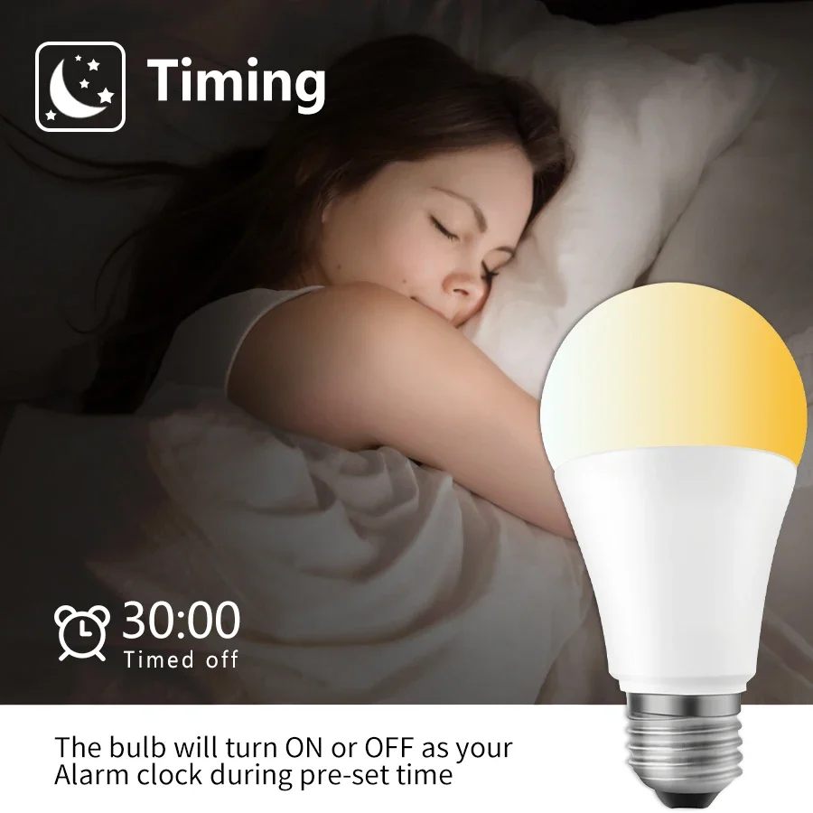 Controlador Remoto Inteligente Lâmpada LED, Timing Regulável, Casa, Quarto, Decoração Da Sala De Estar, AC 86-265V, 12W, E27, 2.4G