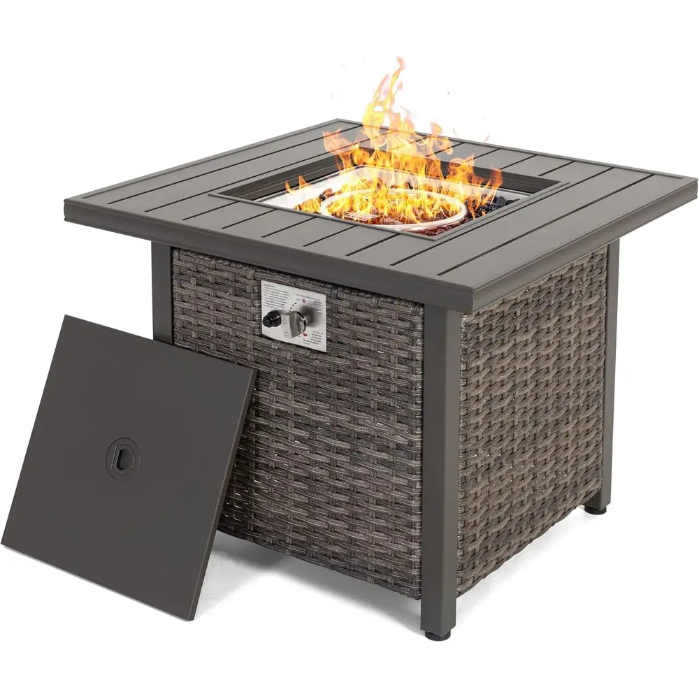

Square 30 Propane Gas Fire Pit Table with Glass Beads, Wicker Design, CSA Certified, Suitable for Garden and Patio, Brown