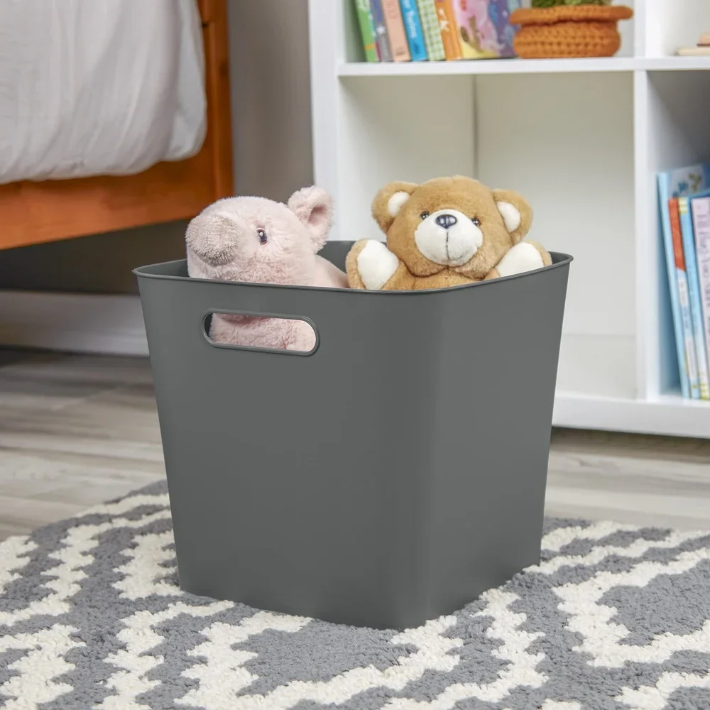 3 Pack Plastic Cube Storage Bins Decorative Organizers with Handles Closet Bathroom Office Playroom Easy Access BPA Free Storage
