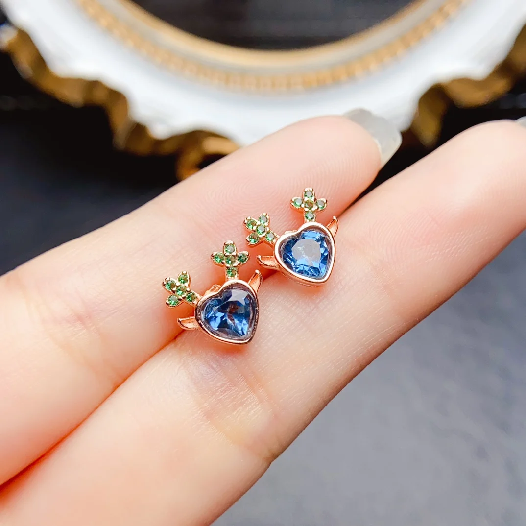 

FS 5mmHeart-shaped Natural Topaz S925 Sterling Silver Earrings for Women Fine Fashion Charm Weddings Jewelry Certificate MeiBaPJ