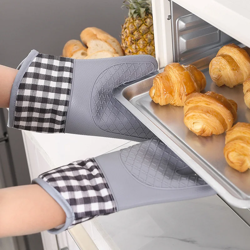 1-2Pc Silicone Kitchen Oven Glove Insulation Anti-slip Water Proof Anti-scald Heat Resistant Microwave Glove Baking Tools