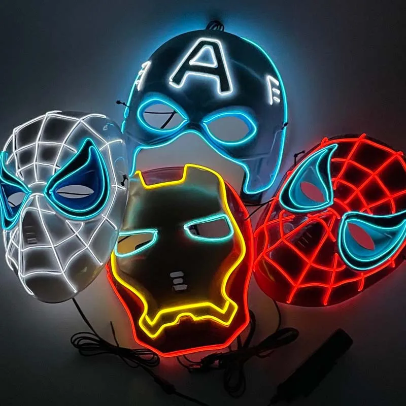 Marvel Avengers Glowing Light Mask Iron Man Spiderman Hulk Black Panther Cosplay Anime Figure Decoration Children Toys Gifts