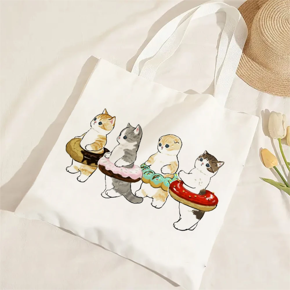 Kawaii Katze Leinen Einkaufstasche Grafik Harajuku Frauen Tote Handtasche Große Kapazität Frauen Schulter Taschen Eco Mode Mädchen Handtaschen – Detail 7