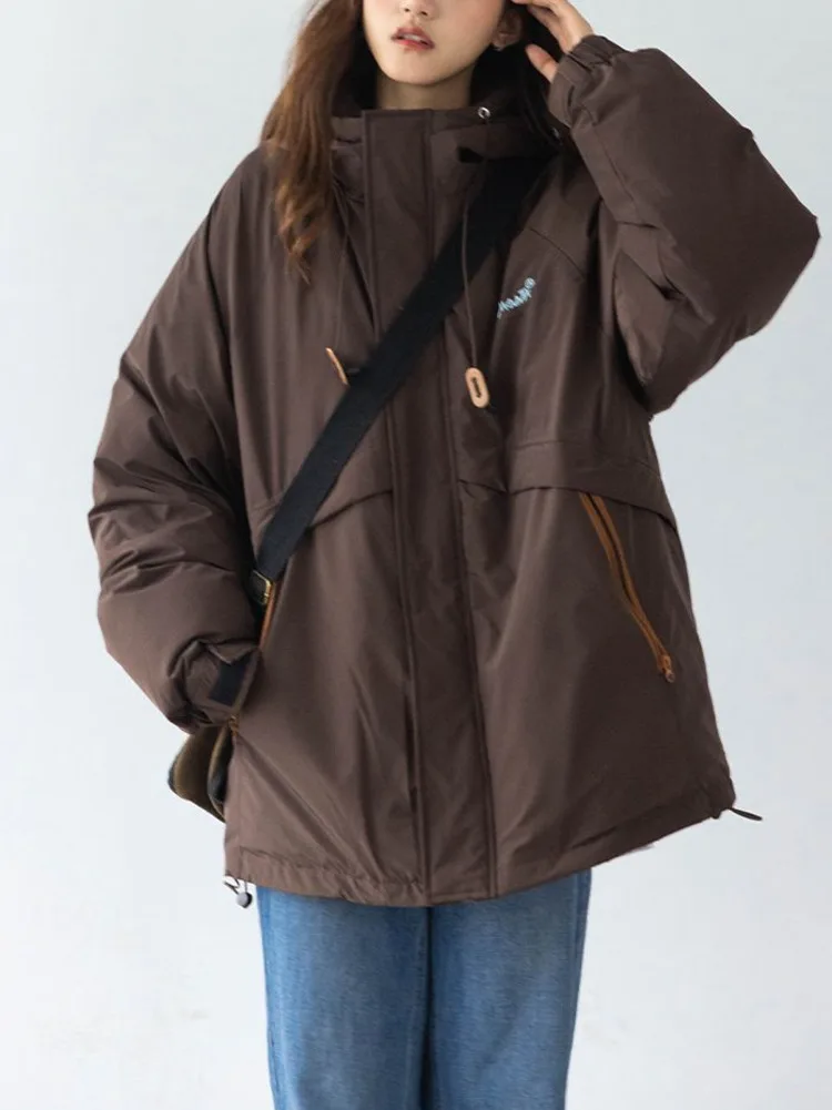 Coffee Cotton Padded Jacket 2024 Korean Winter Parkas Women Outdoor Loose Solid Short Warm Streetwear Fashion Bubble Bread Coat