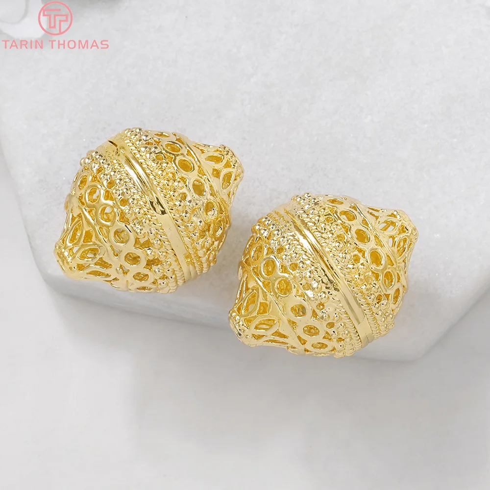 (2968)4PCS 27x21MM Hole 2MM 24K Gold Color Plated Brass Spacer Beads Bracelet Beads High Quality Diy Jewelry Accessories