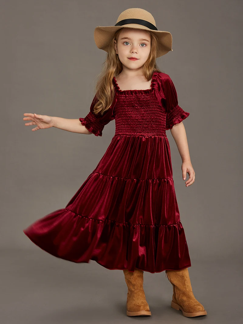 New Princess Girls Velvet Classic Retro Dress Clothing Baby Kids Princess Party Dress Children Christmas Clothes for 4-12 Years