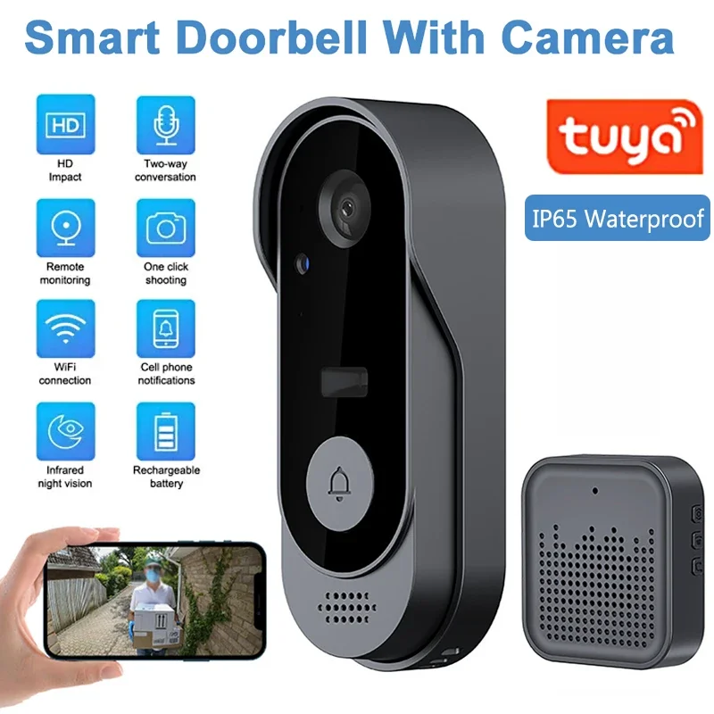 

Дверной звонок Tuya с камерой, беспроводной домашний видеодомофон, WIFI HD, уличный водонепроницаемый дверной звонок, камера безопасности, видеодомофон, ИК