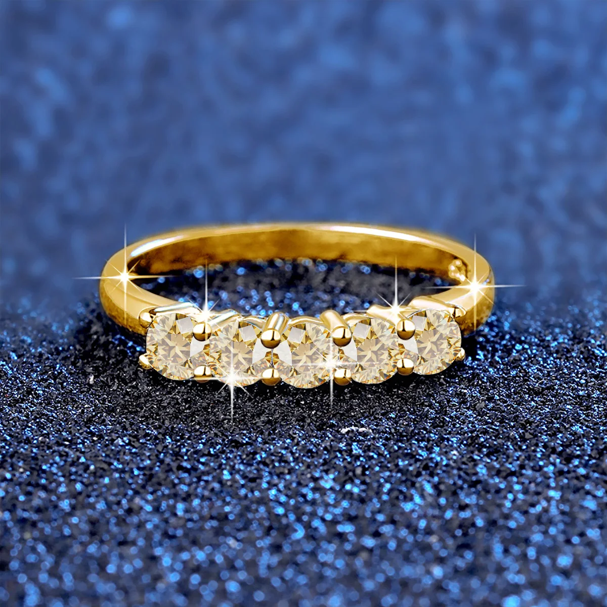 

AU585 14K Gold Filled Five-stone Rings Knuckle Moissanite Wedding Band Jewelry for Women Christmas Gift Non-allergic Colorfast