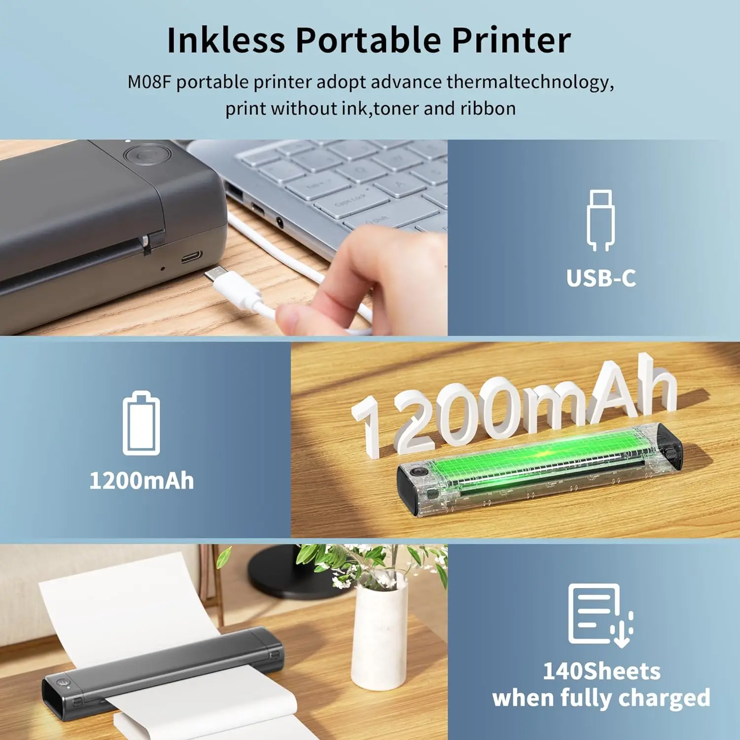 Phomemo M08F Portable Printers Wireless Support 8.5