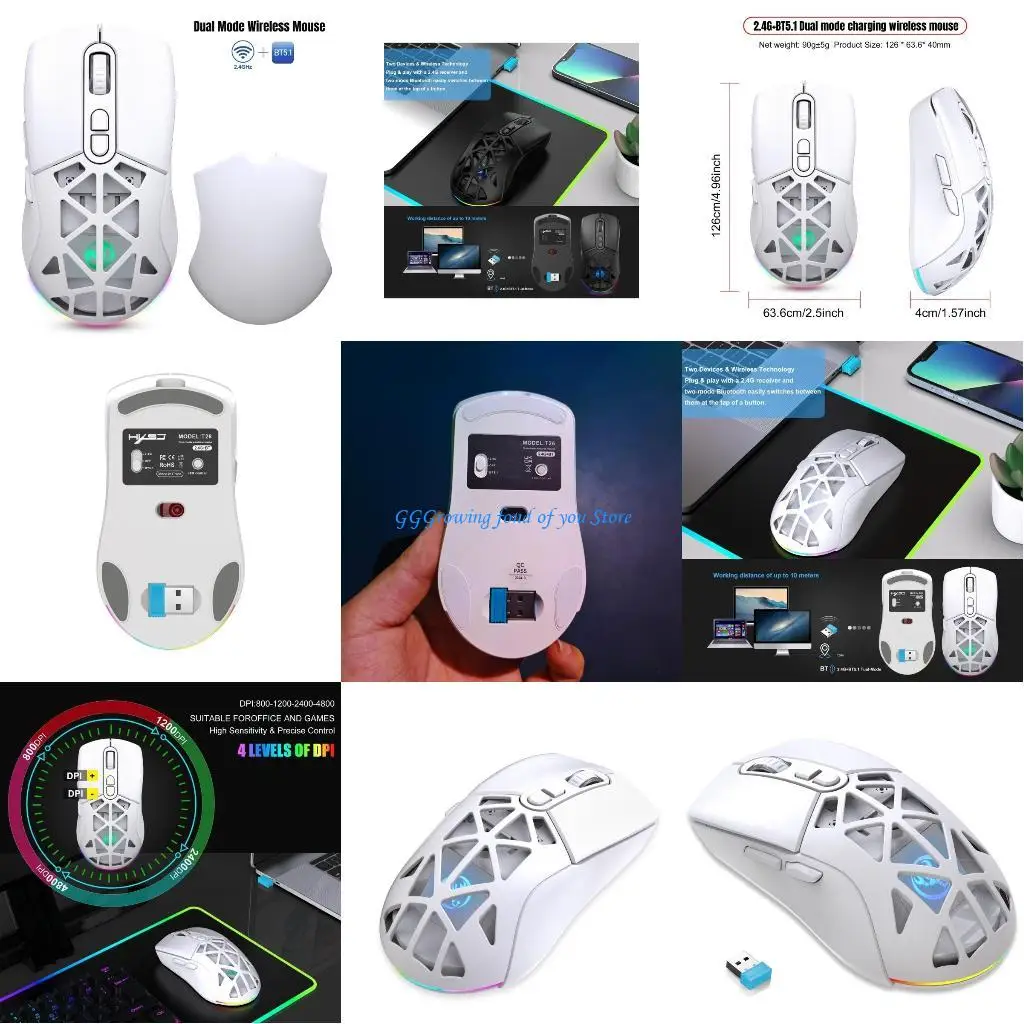 

H9EB Gamings Mouses Wireless Computer Part Electronic Game Mouses 7 Button Programmable Driver