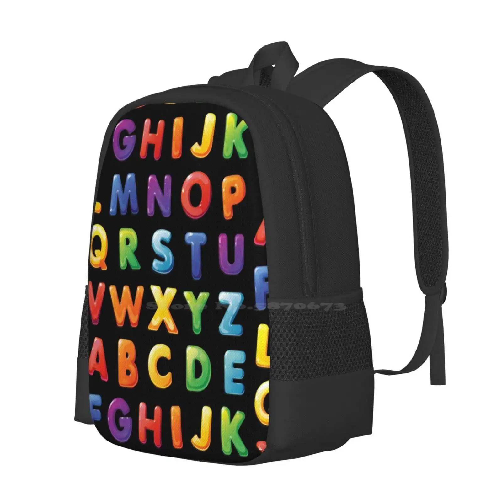 Colorful Alphabet Letters Pack Set Teen College Student Backpack Pattern Design Bags Alphabets Alphabet Letters Handwriting