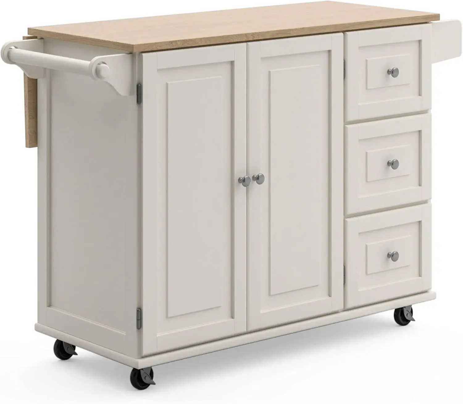 

Mobile Kitchen Island Cart with Wood Drop Leaf Breakfast Bar, White Off-White Color, Portable and Stylish