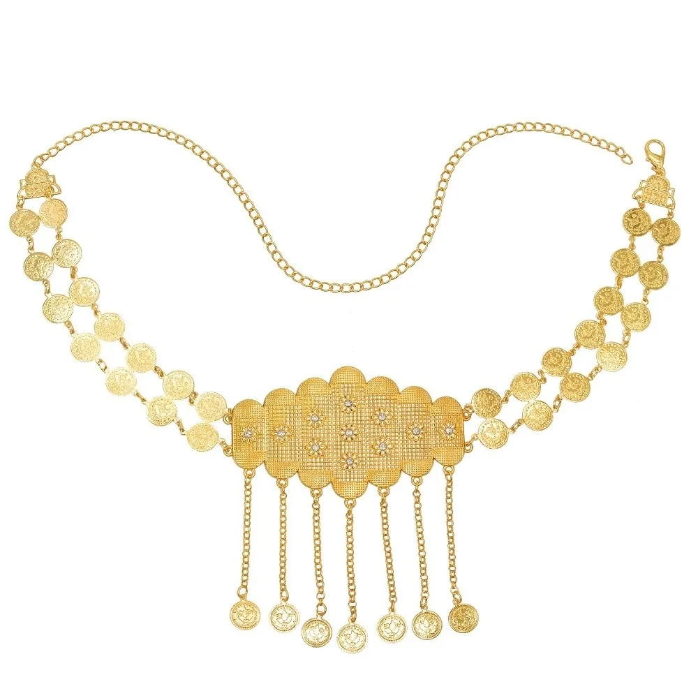Hollow Tassel Middle Eastern Bridal Belt Gold Coin Geometric Fringed Belt Adjustable Traditional Wedding Belt Wedding Ceremony